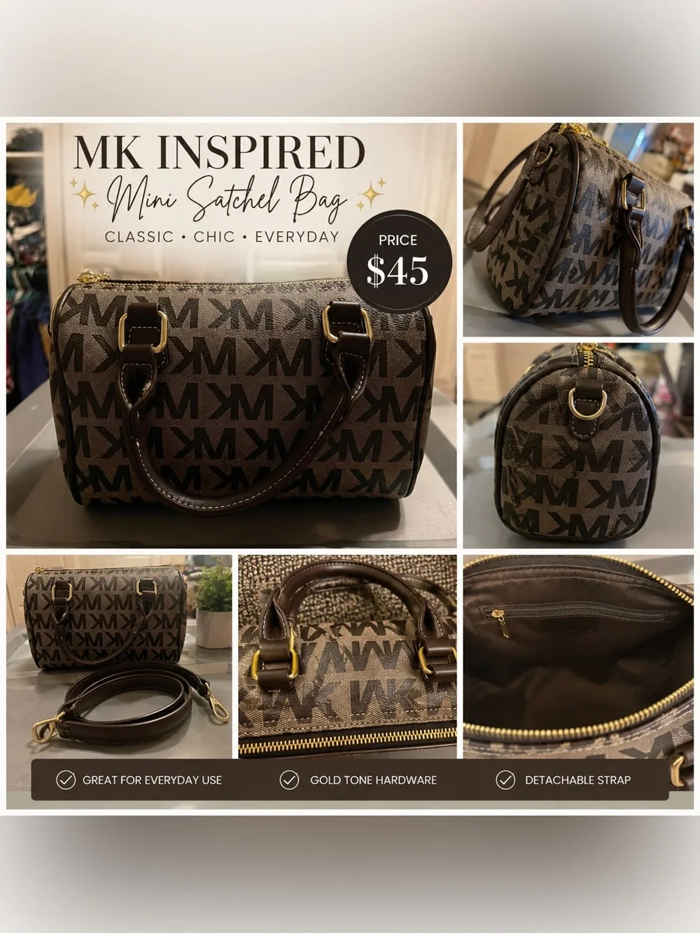 Monogram Mini Satchel Bag in Brown and Black - Picture 1 of 1